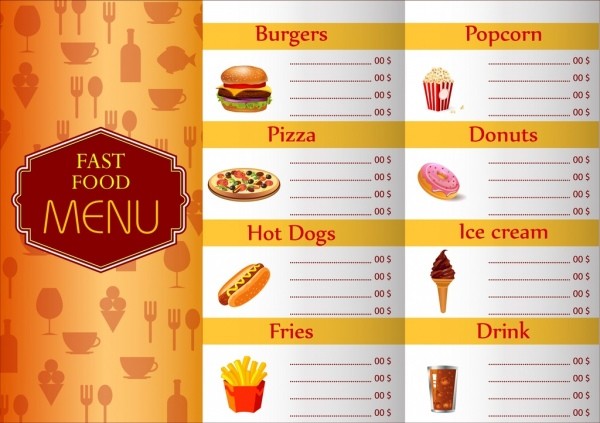 Fast Food Menu Template Vignette Classical Design Free Vector In