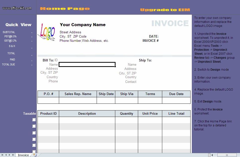 Fill Blank Invoice Template Utility Bill Free