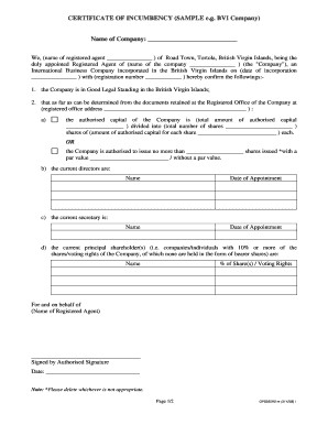 Fillable Online Hsbc Com CERTIFICATE OF INCUMBENCY SAMPLE E G BVI Certificate Of Incumbency Sample