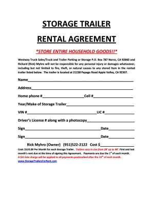Fillable Online STORAGE TRAILER RENTAL AGREEMENT YOU NAME IT WE Trailer Lease Agreement