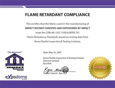 FIRE CERTIFICATION FoodTent Com Fire Retardant Certificate Sample