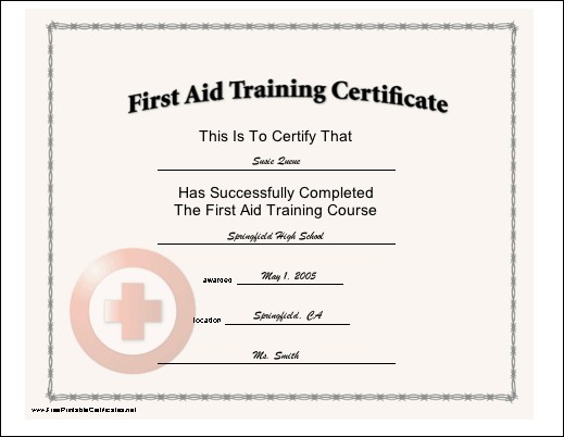 First Aid Certificate Template Com Training