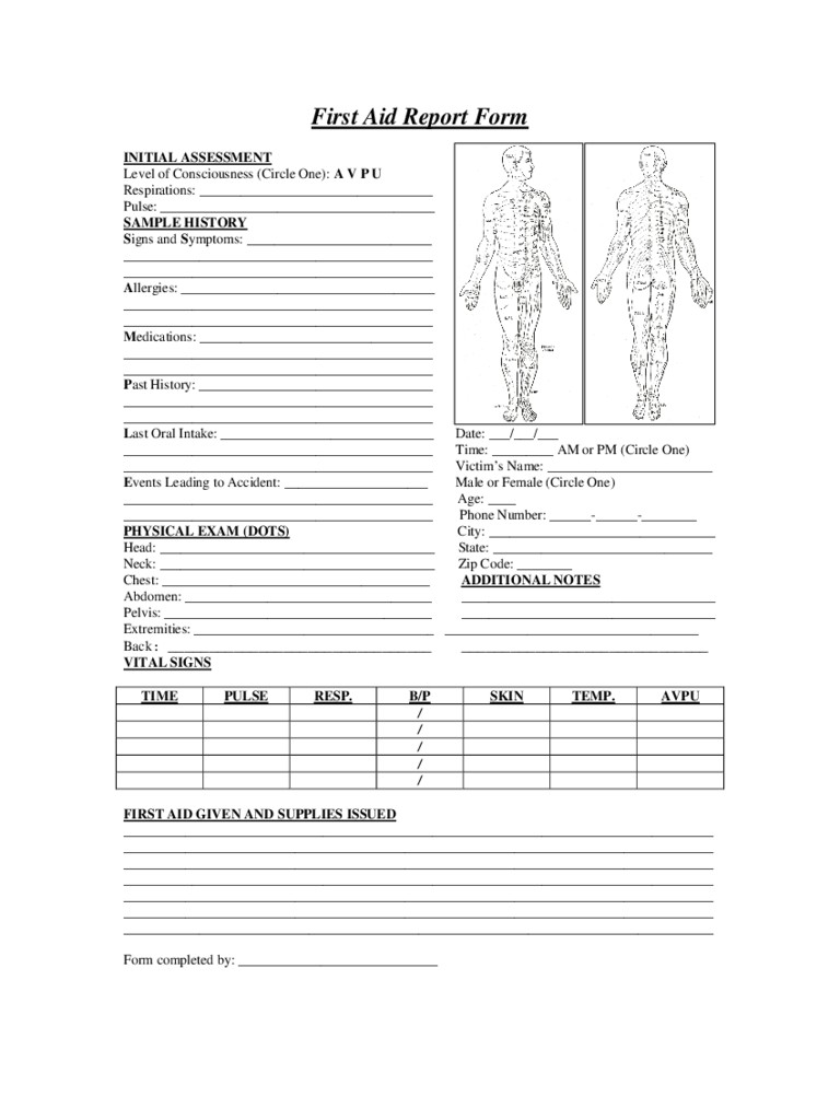 First Aid Report Form 2 Free Templates In PDF Word Excel Download Certificate Template