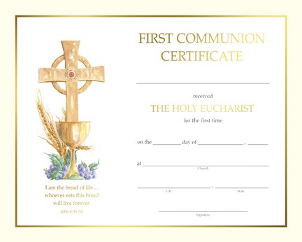 First Communion Certificate 50 Box MPN XS103 Certificates Barton Template