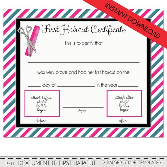 FIRST HAIRCUT CERTIFICATE Baby First Haircut Photo Etsy Certificate Free