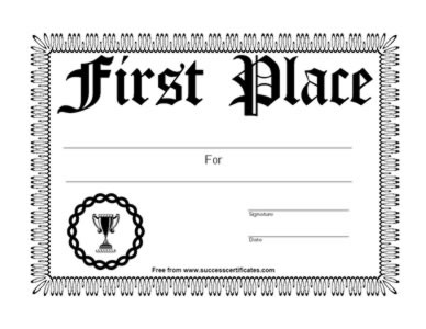 First Place Achievement Certificate Winner Award