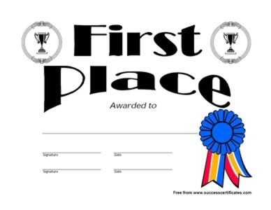 First Place Winner Certificate Award