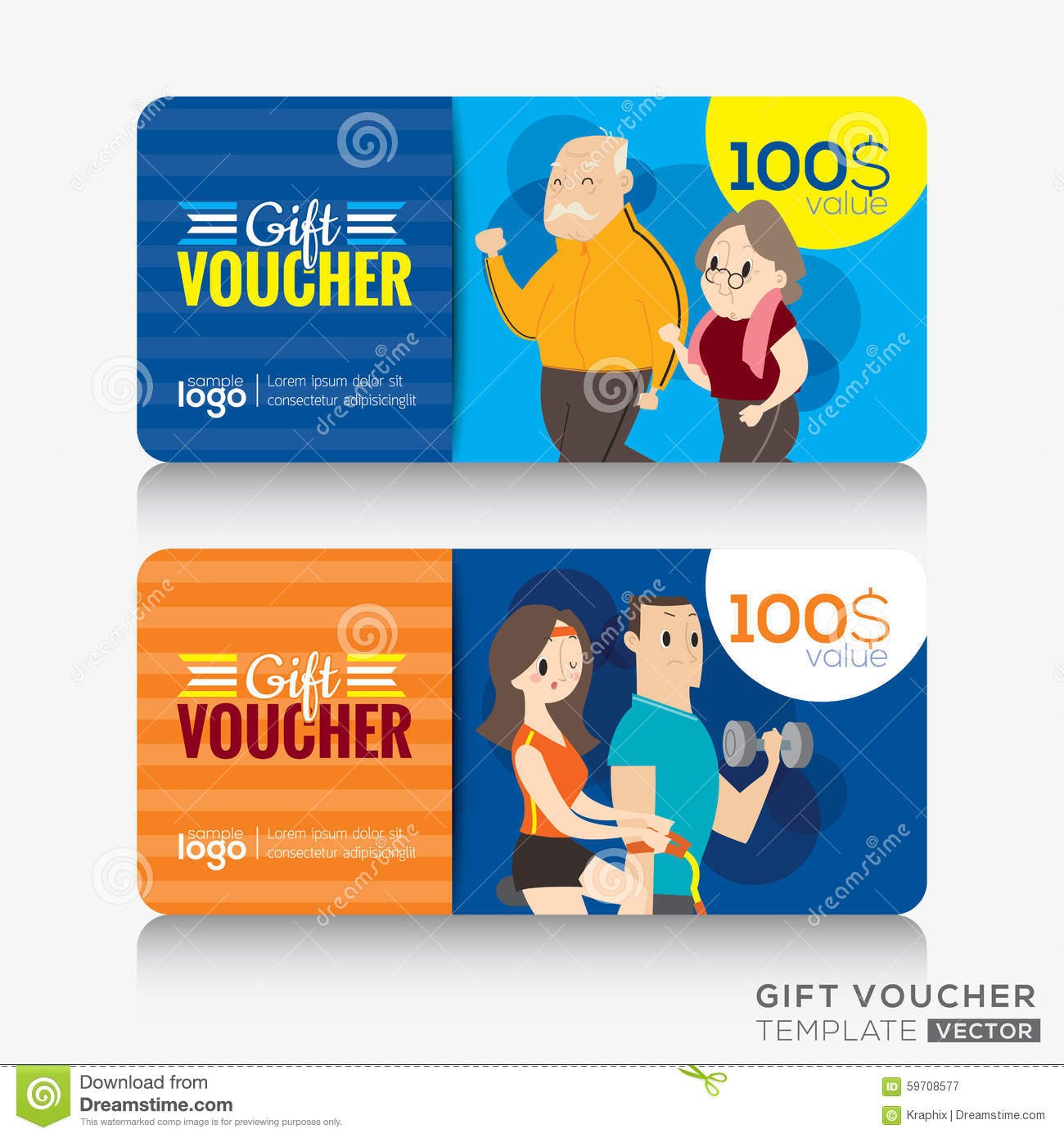 Fitness Center Gym Coupon Voucher Or Gift Card Design Template Stock Certificate