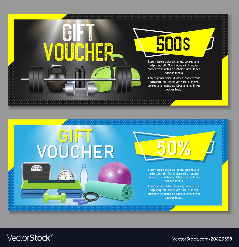 Fitness Gift Voucher Template Set Royalty Free Vector Image