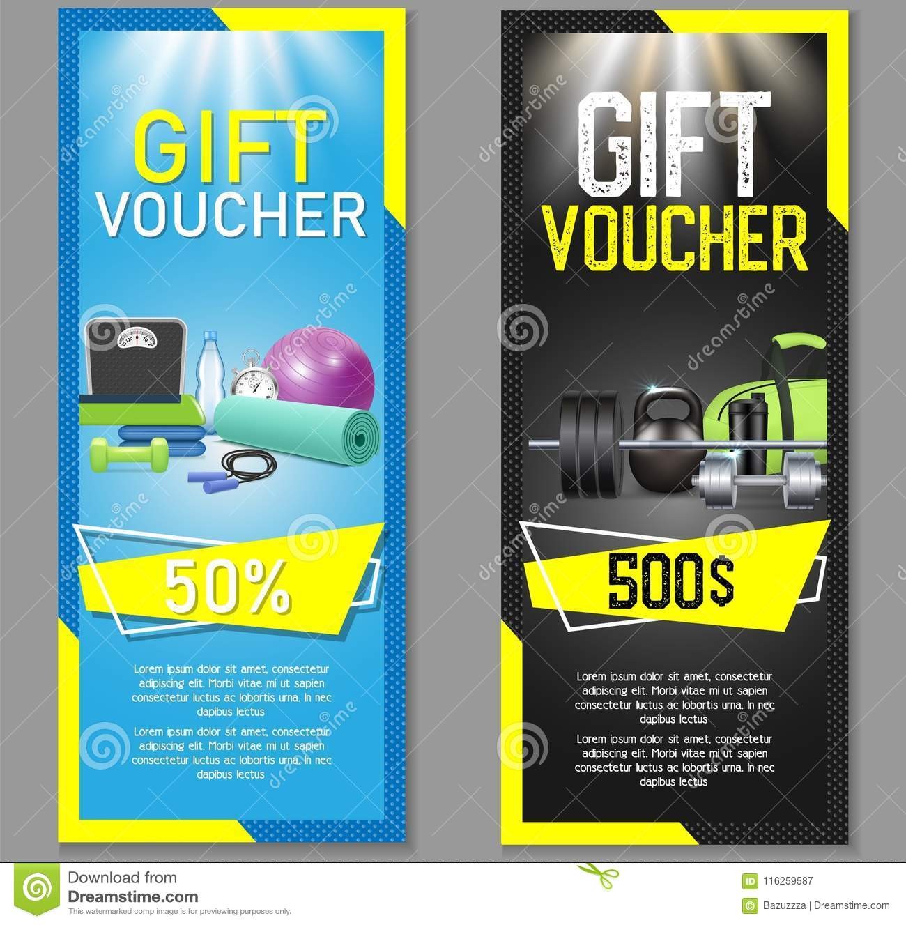 Fitness Gift Voucher Vector Template Set Stock Illustration