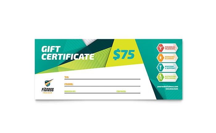 Fitness Trainer Gift Certificate Template Word Publisher Gym