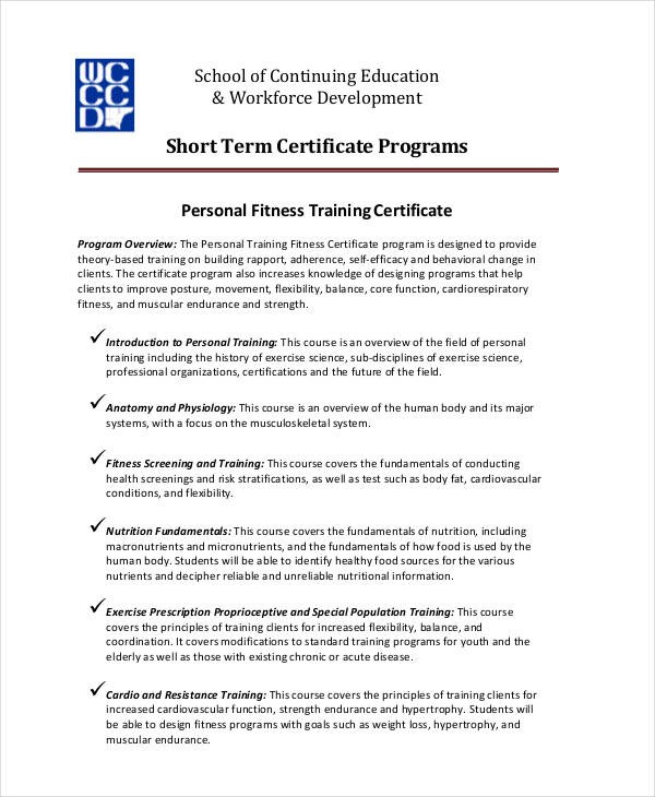 Fitness Training Certificates 5 Free Word PDF Documents Download Personal Trainer Certificate