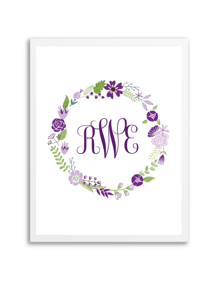 Floral Wreath Monogram Purple Chicfetti