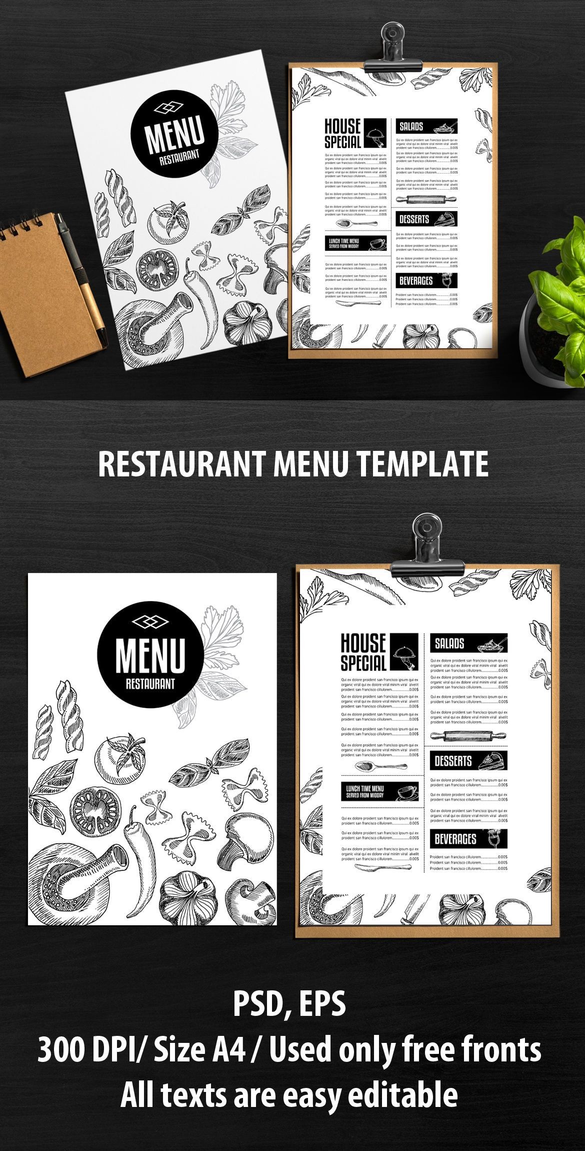 Food Menu Template Vector EPS PSD Design Pinterest Eps