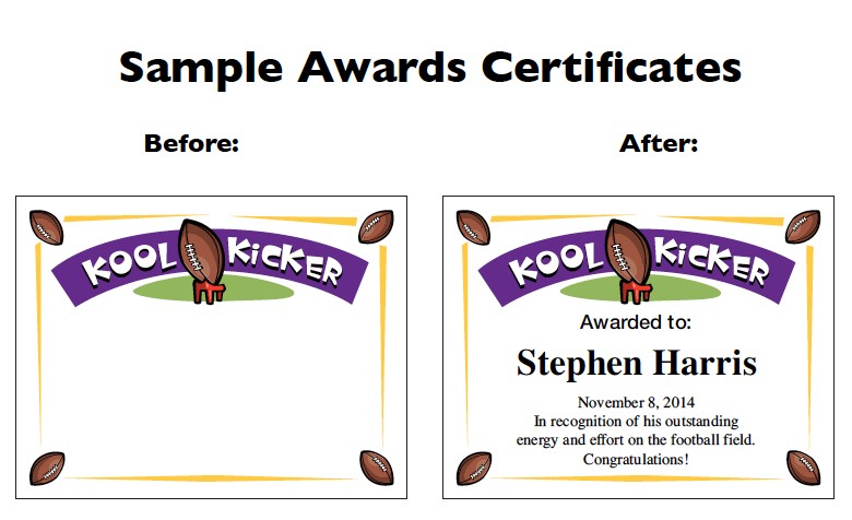 Football Certificate Templates Youth Award Printables Certificates