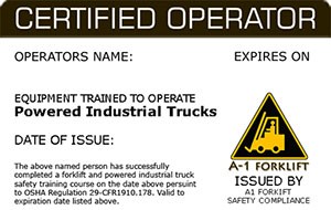 Forklift Certification Training Onsite Aerial Lift Card