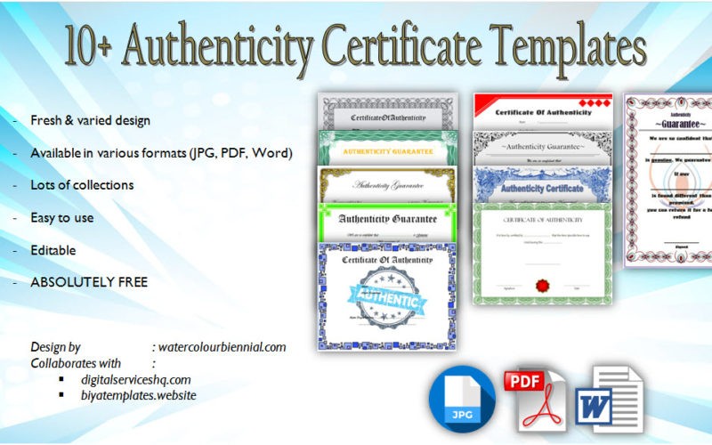 Free 10 Printable Certificate Of Authenticity Templates Template Microsoft