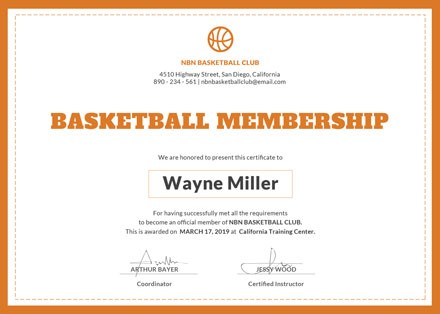FREE Basketball Membership Certificate Template Download 200 Free