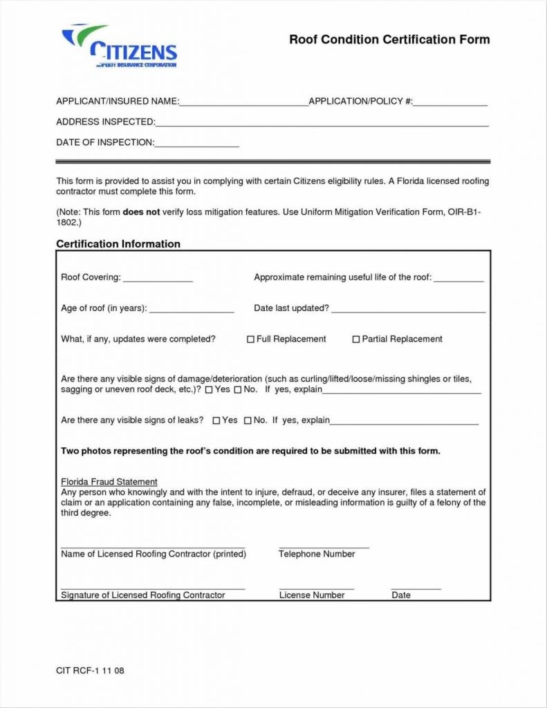 Free Bid Sheet Template Of Roof Certification Form