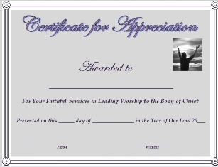 Free Certificate Of Appreciation For Worship Leader With Immediate Church