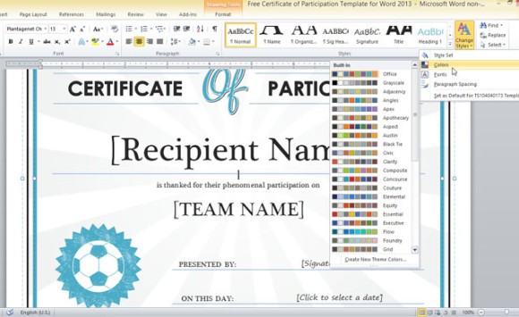 Free Certificate Of Participation Template For Word 2013 How To Create A In 2010