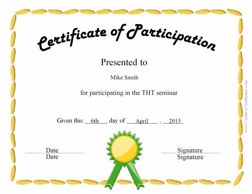 Free Certificate Of Participation Templates For Download Images