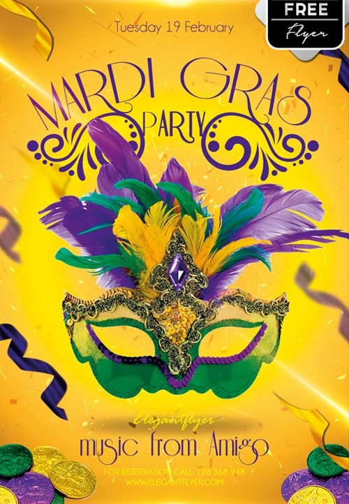 Free Download Mardi Gras Party PSD Template Flyer FlyerShitter Com
