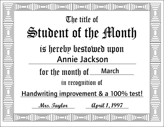 Free Downloadable PDF Certificates Awards Teachnet Com Student Of The Month Award