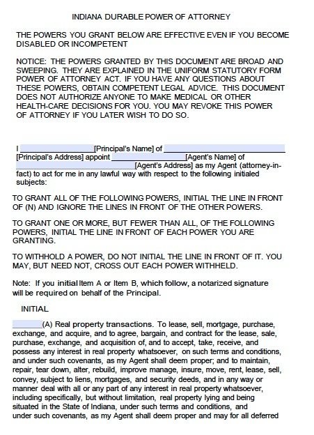 Free Durable Power Of Attorney Indiana Form Adobe PDF Unlimited