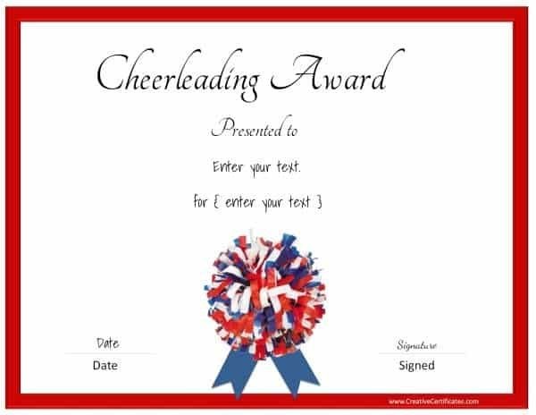 Free Editable Cheerleading Certificates Customizable Instant Cheer