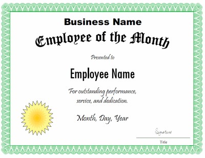 Free Employee Month Certificate Template Of The