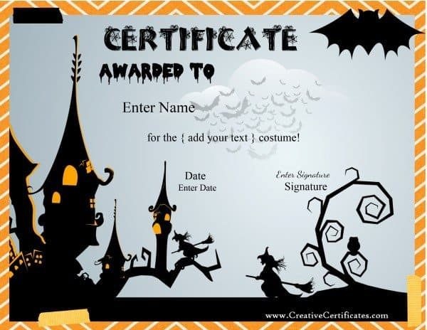 Free Halloween Costume Awards Customize Online Instant Download Certificates