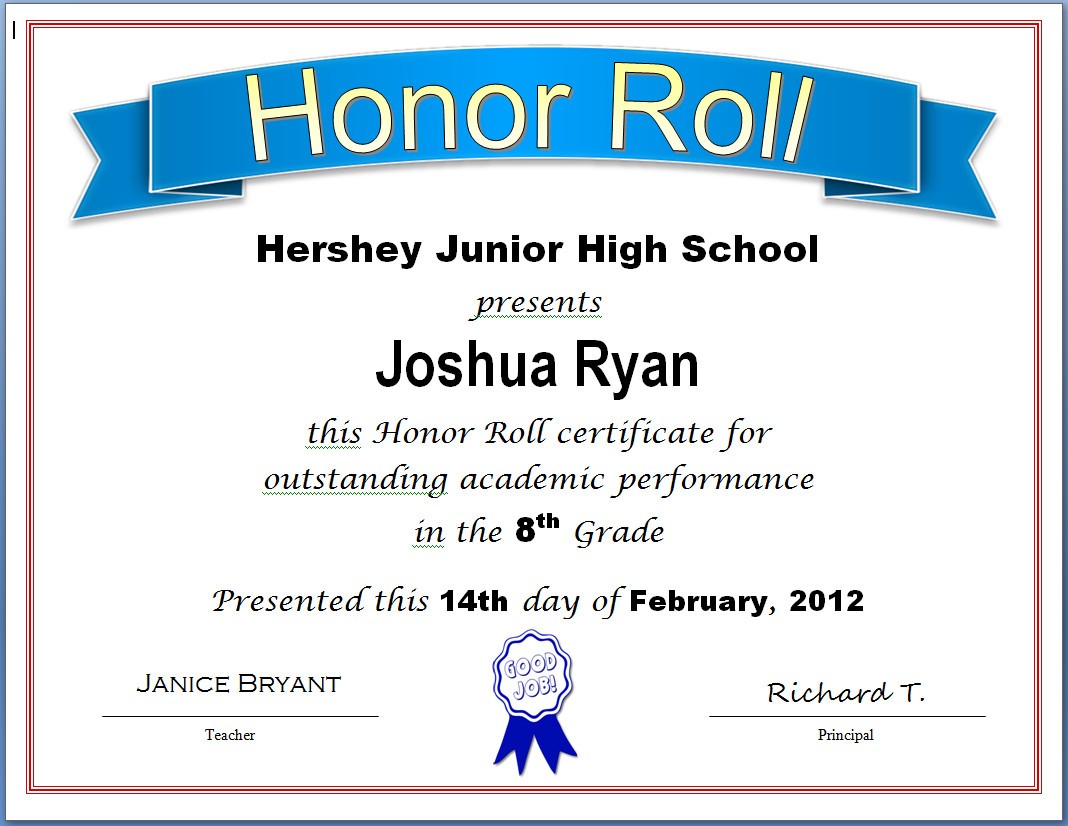 Free Honor Roll Certificate Template Microsoft Word 59