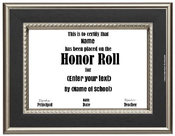 Free Honor Roll Certificates Customize Online Certificate