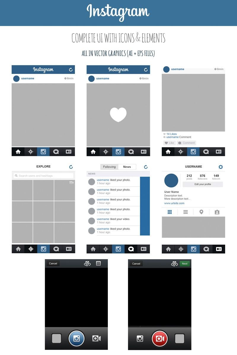 FREE Instagram Complete Vector UI By MarinaD Deviantart Com On