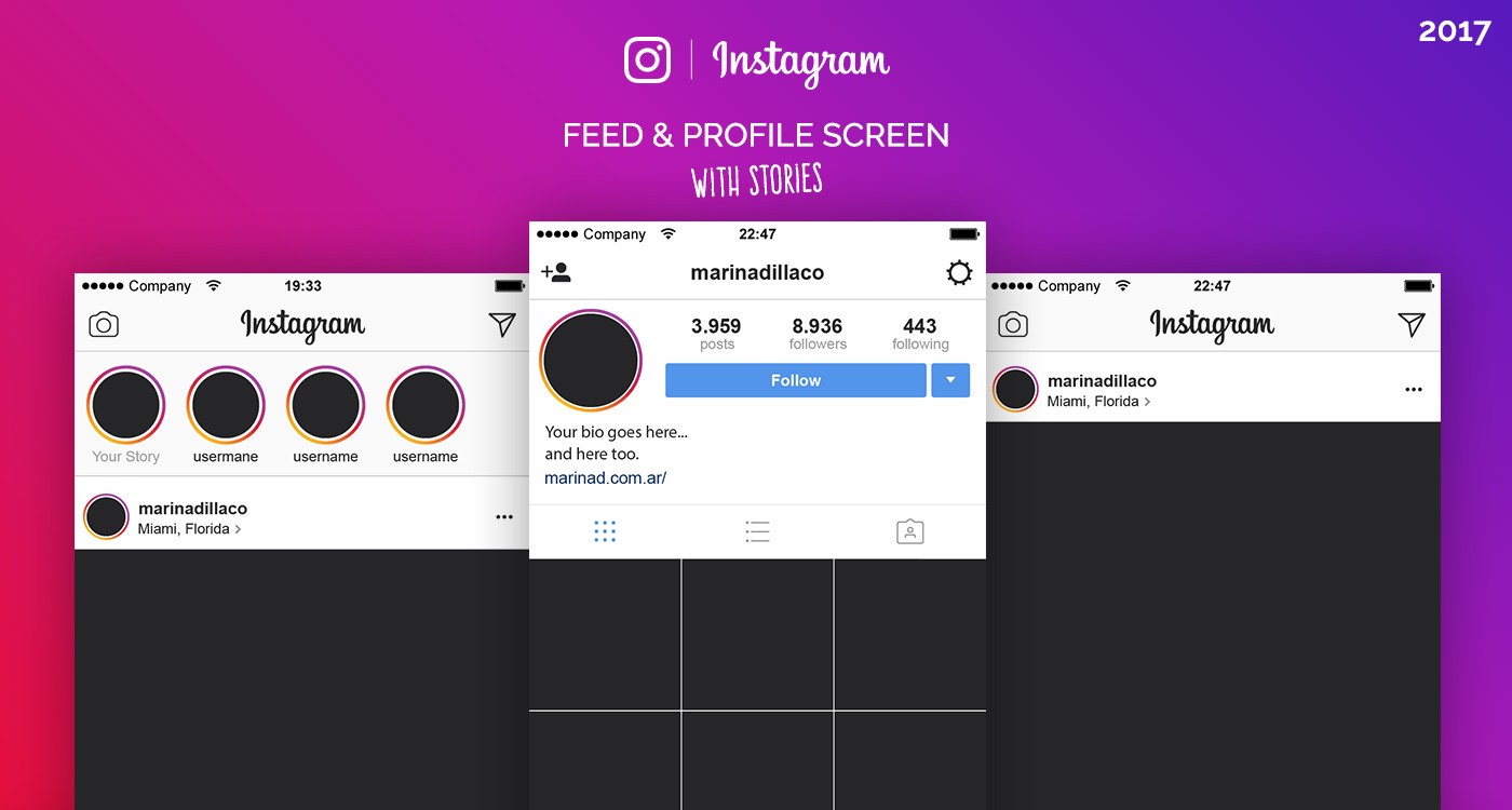 FREE Instagram Feed Profile Layout UI 2017 On Behance Vector Template