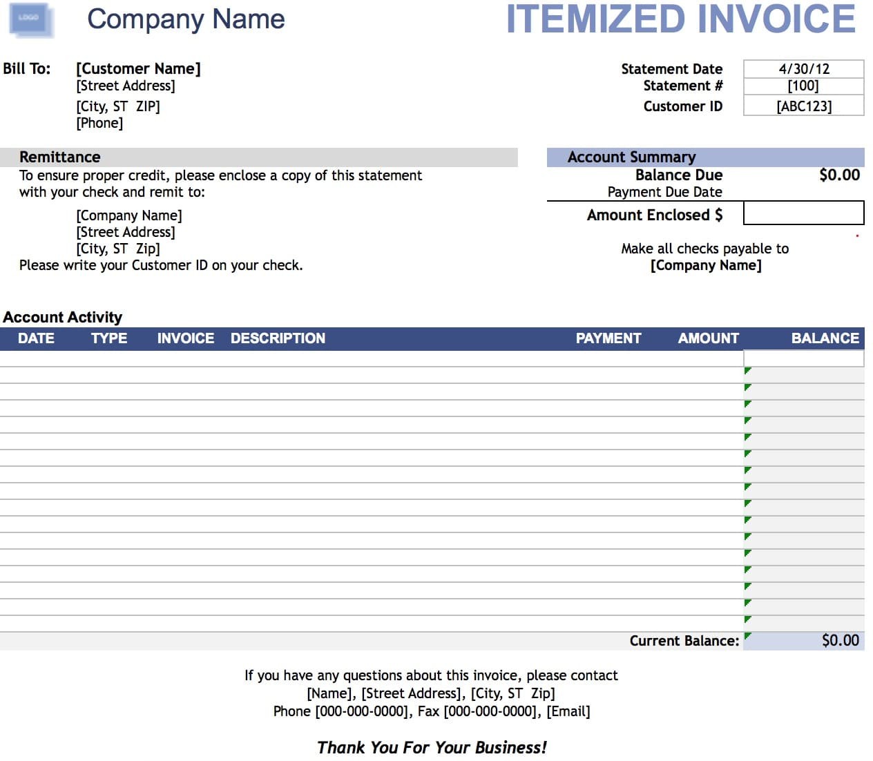 Free Itemized Invoice Template Excel PDF Word Doc Phone
