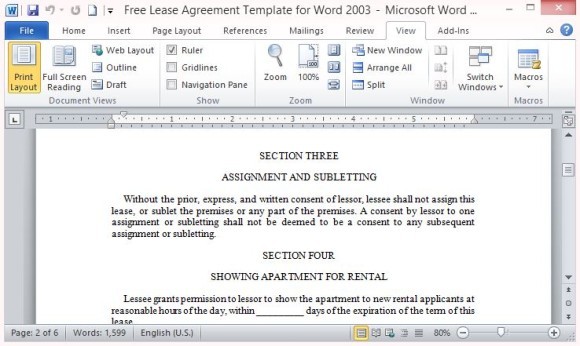 Free Lease Agreement Template For Word Microsoft Rental