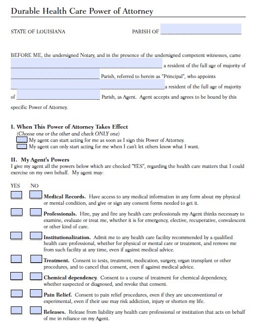 Free Louisiana Medical Power Of Attorney Form PDF Template Poa