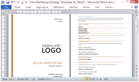Free Marketing Strategy Template For Word Plan Microsoft