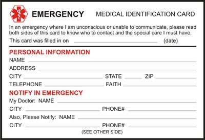 Free Medical Alert Identification Card Download And Print Keep Printable Contact Cards