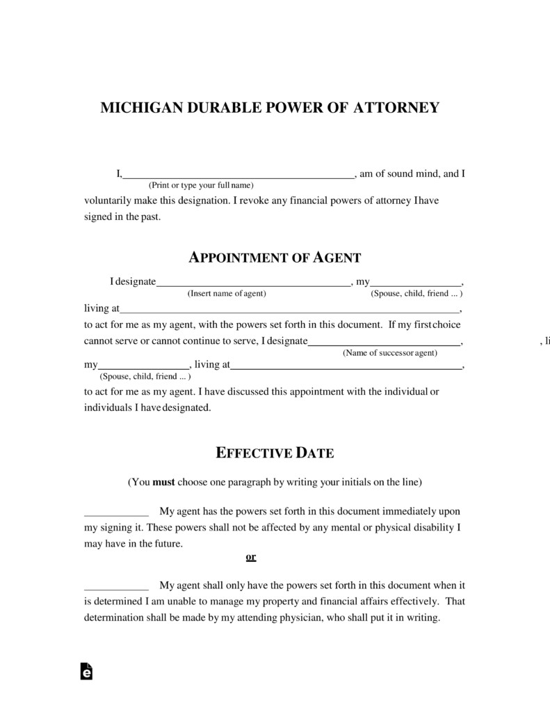 Free Michigan Power Of Attorney Forms PDF Word EForms Poa