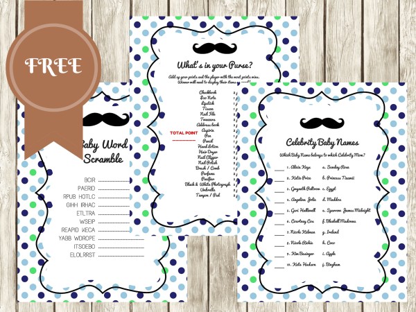 FREE Mustache Baby Shower Games Ideas Themes Free Printables