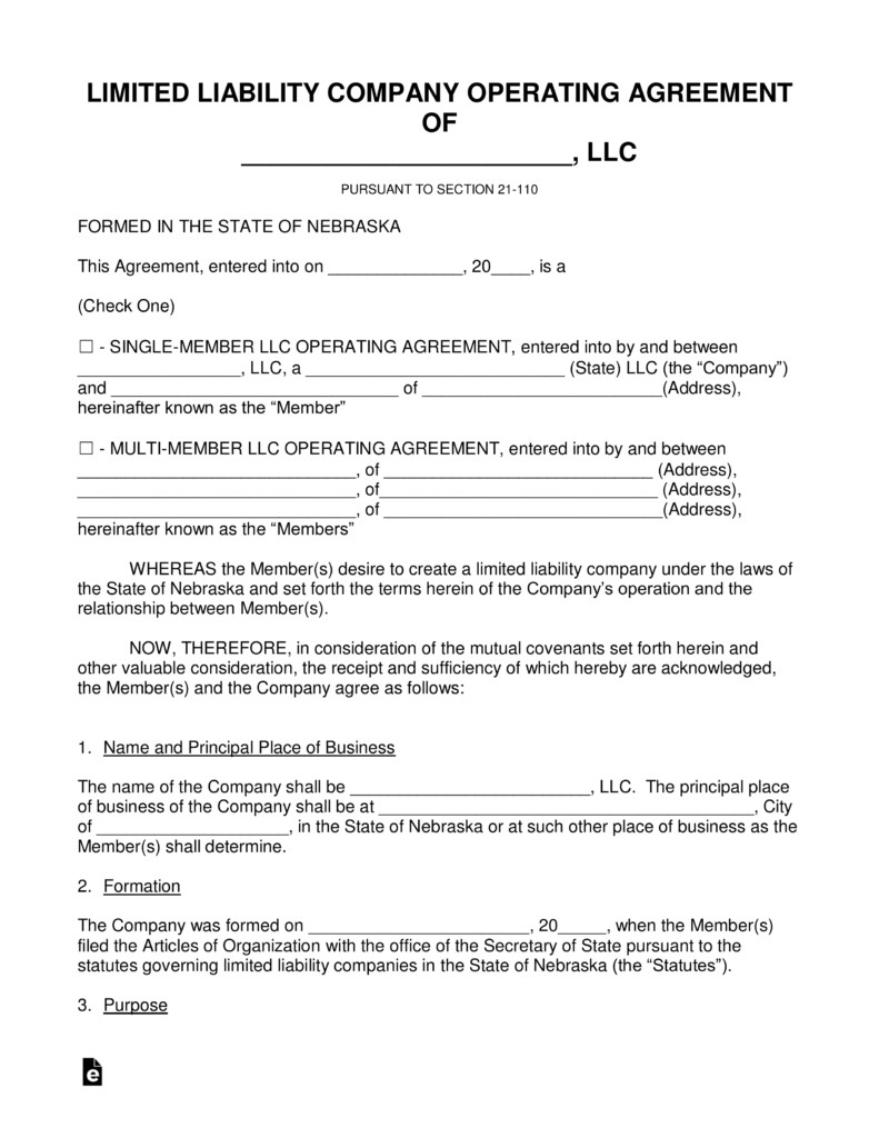 Free Nebraska LLC Operating Agreement Forms PDF Word EForms Certificate Of Organization