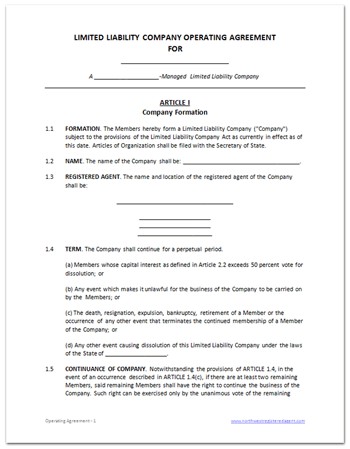 Free Operating Agreement Template For Member Managed LLC DIY Llc
