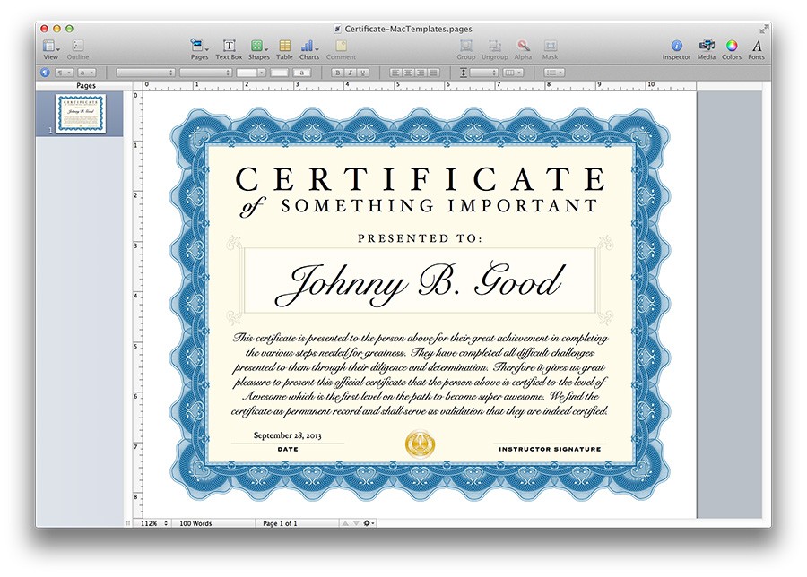Free Pages Template Certificate Gift Mac