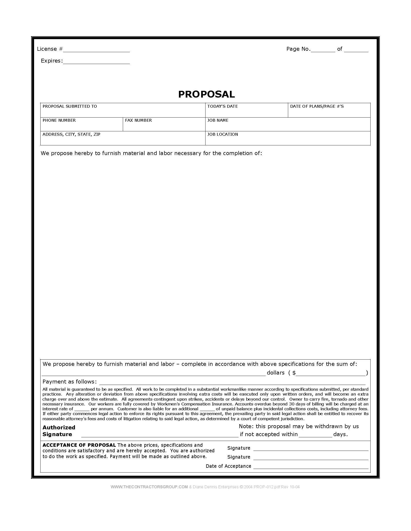 Free Print Contractor Proposal Forms Construction Form Estimate Sheets