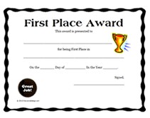 Free Printable 1st First Place Award Certificate Templates Winner Template Word