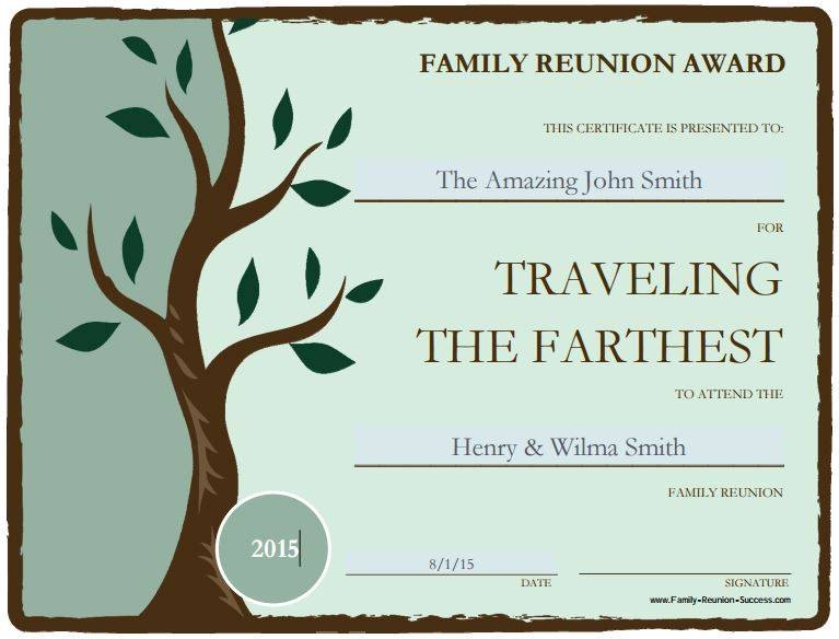 Free Printable Awards For The Family Reunion Award
