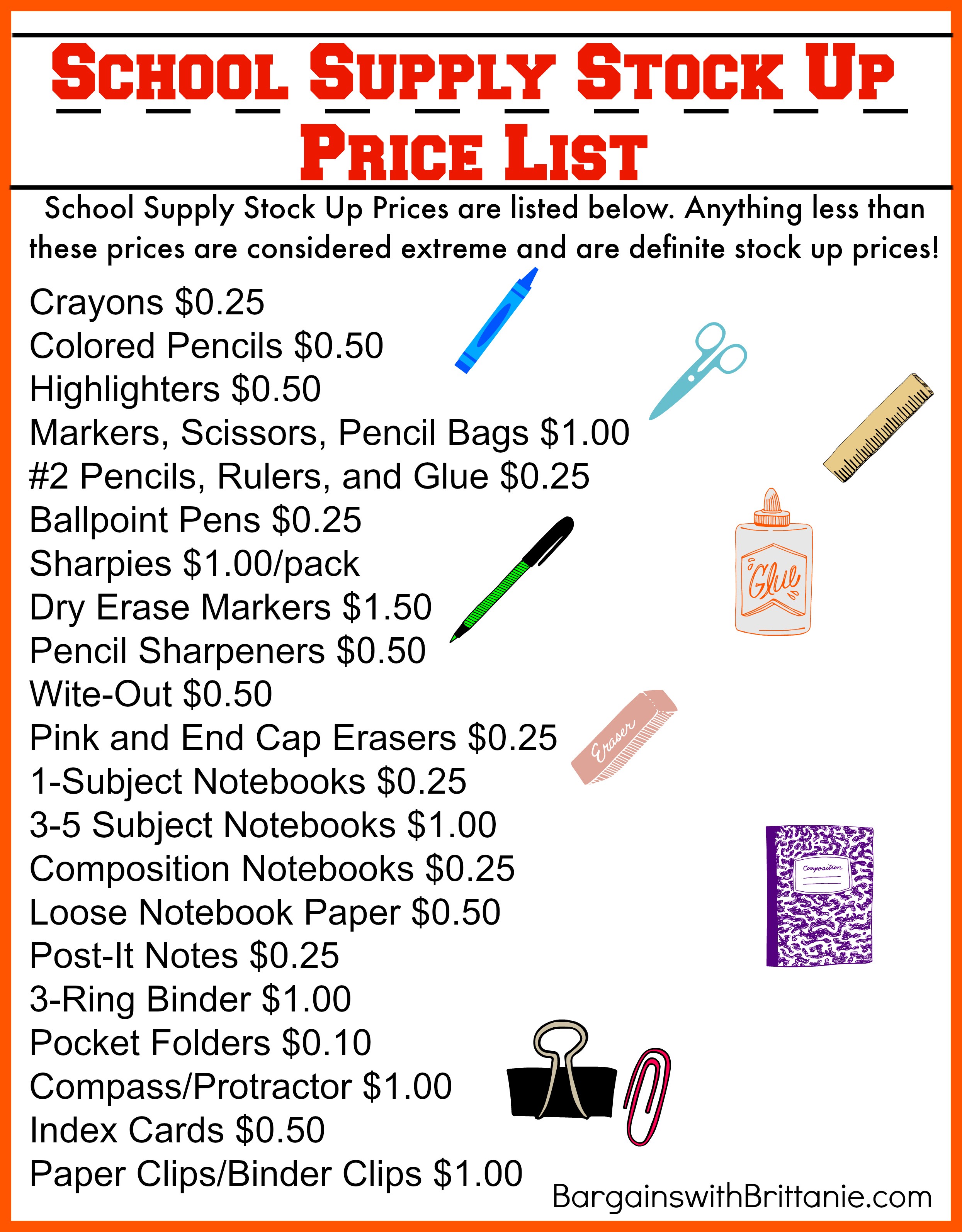 FREE Printable Back To School Stock Up Price List